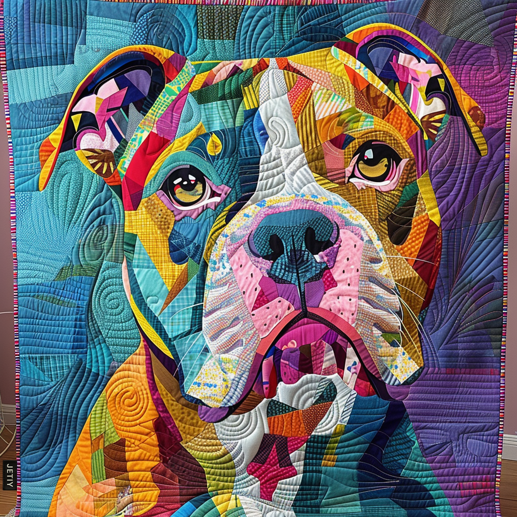 June - Quilted Blanket - Colorful Puppy Charm