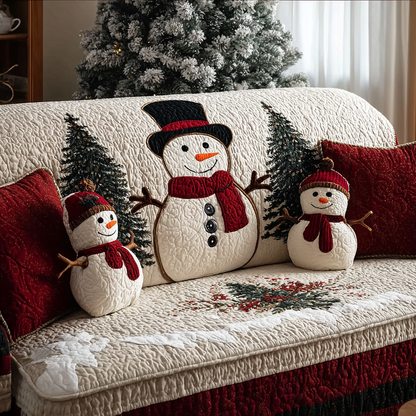 Kadyn - Quilted Sofa Cover Snowman with Smiling Face