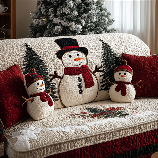 Kadyn - Quilted Sofa Cover Snowman with Smiling Face