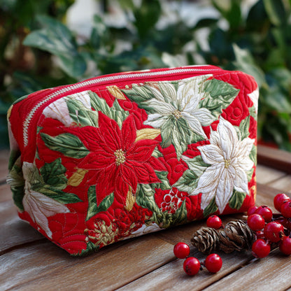 Kayla - Quilted Toiletry Bag - Embroidered Floral Pattern