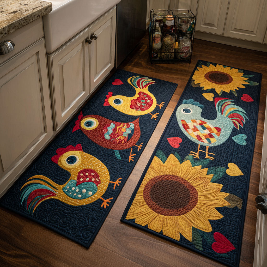 Kira - 2-Piece Kitchen Mat Set - Farmhouse Chickens