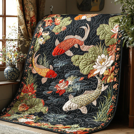 Laney - Quilted Blanket - Elegant Japanese Koi