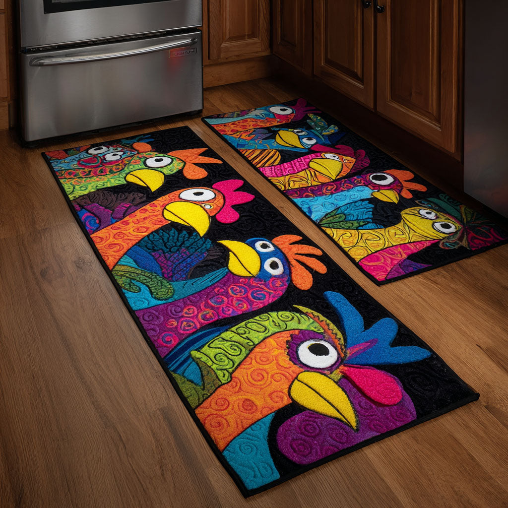 Lauryn - 2-Piece Kitchen Mat Set - Chickens and Flowers