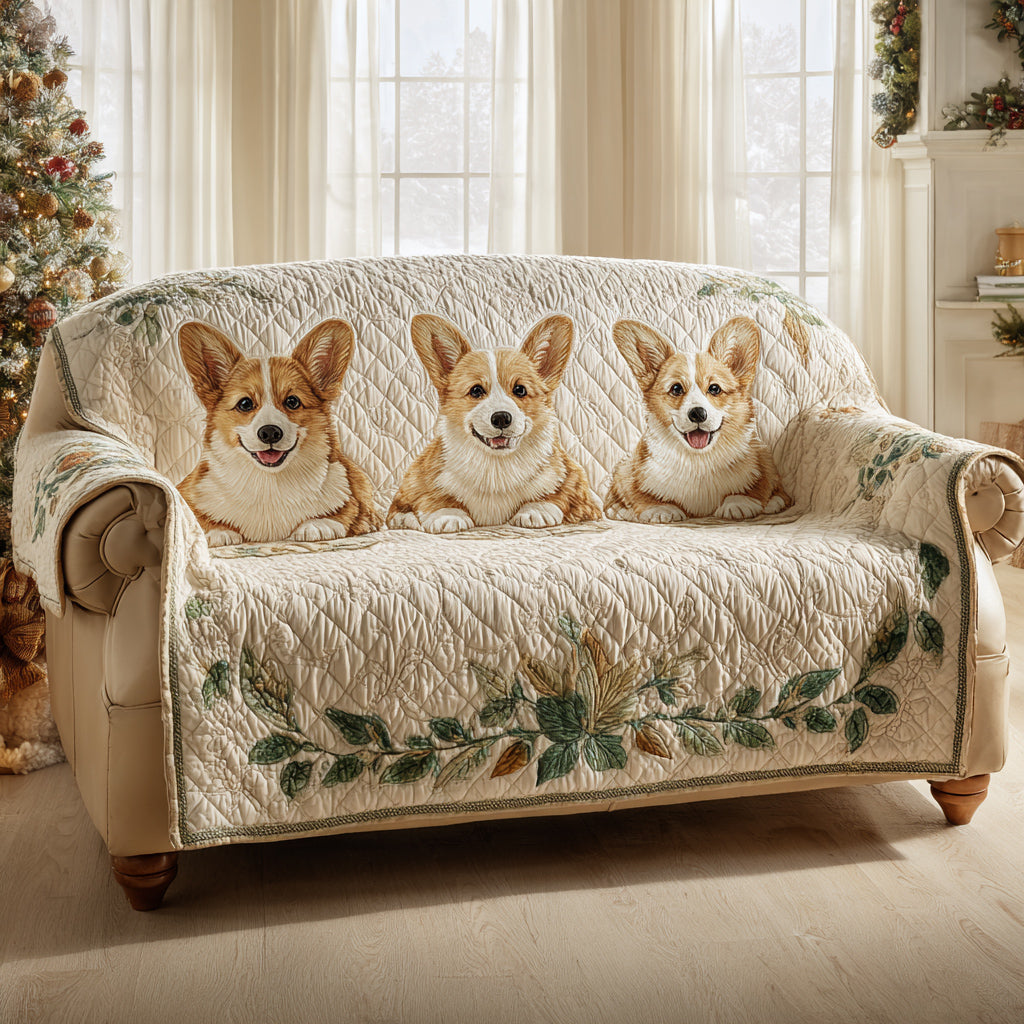 Leola - Quilted Sofa Cover Corgi