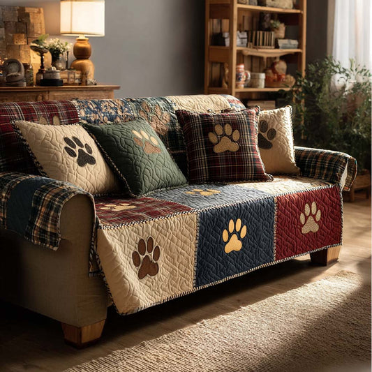 Lettie - Quilted Sofa Cover Small Paw Prints