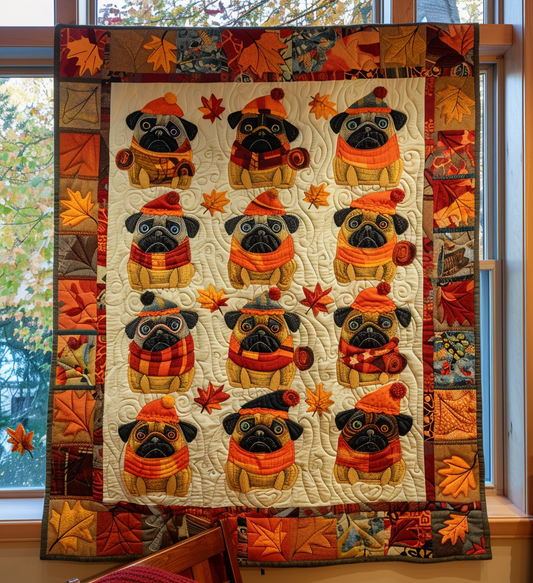 Linnea - Quilted Blanket - Autumn Pugs