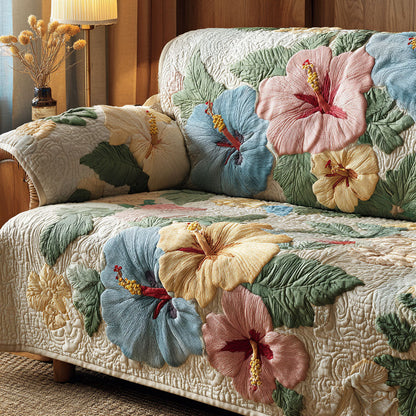 Lourdes - Quilted Sofa Cover Hibiscus