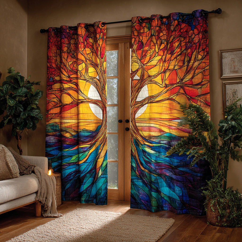 Luella - Quilted Curtains - Stained Glass Tree of Life