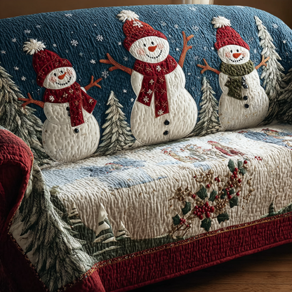 Malaya - Quilted Sofa Cover Snowman with a Smile