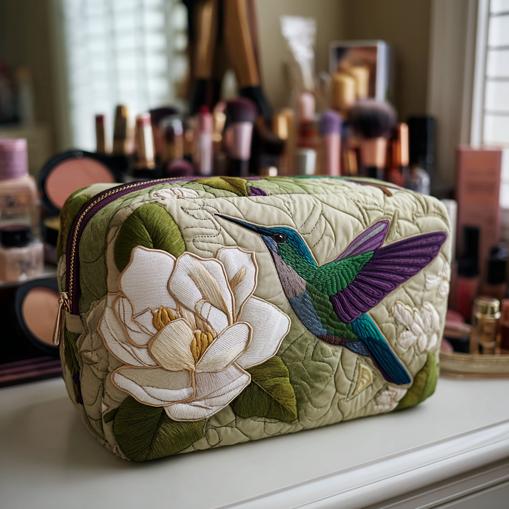 Matilda - Quilted Toiletry Bag - Hummingbirds in Grass