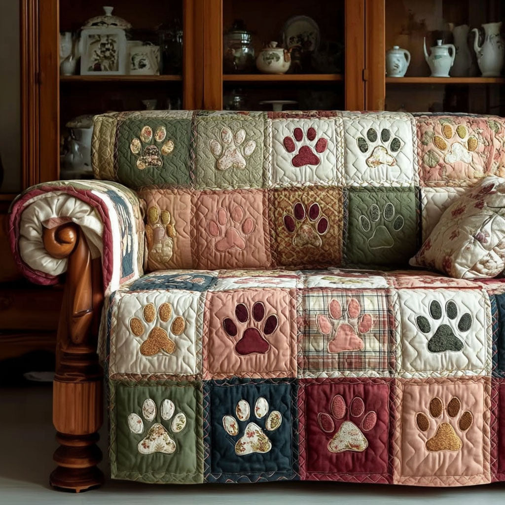 Myrtie - Quilted Sofa Cover Paw Prints