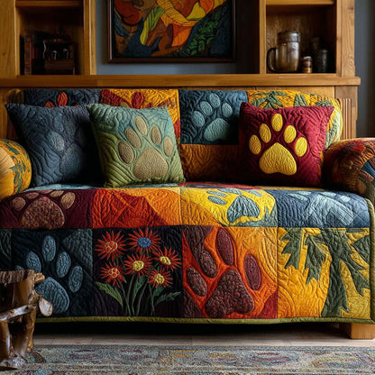 Myrtie - Quilted Sofa Cover Paw Prints