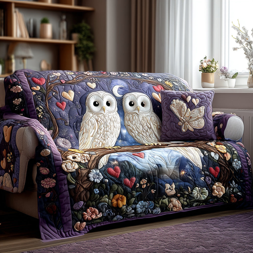 Nona - Quilted Sofa Cover Owls Nocturnal