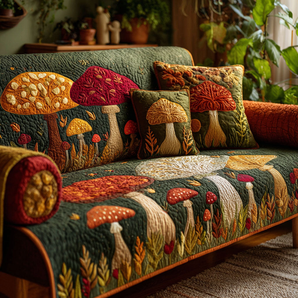 Novah - Quilted Sofa Cover Mushrooms from the Forest