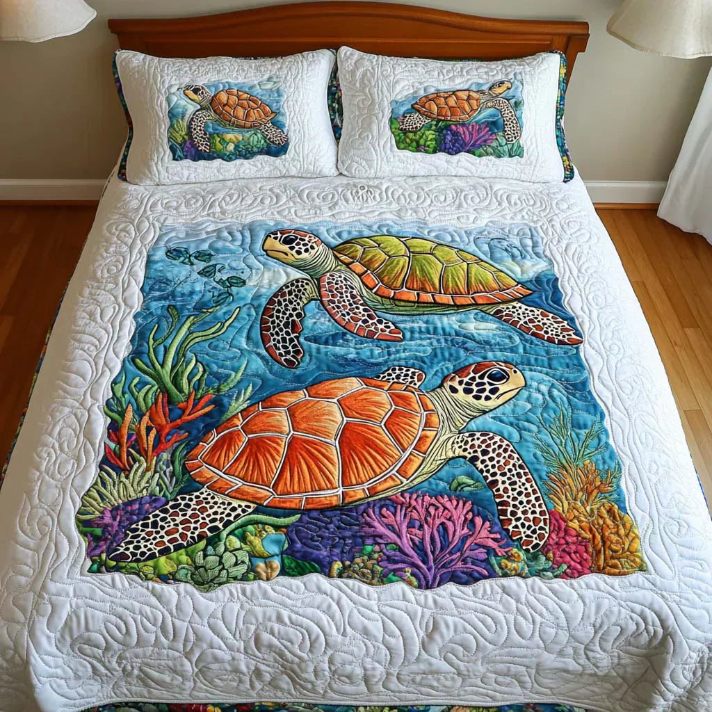 3-Piece Quilt Set - Sea Turtles