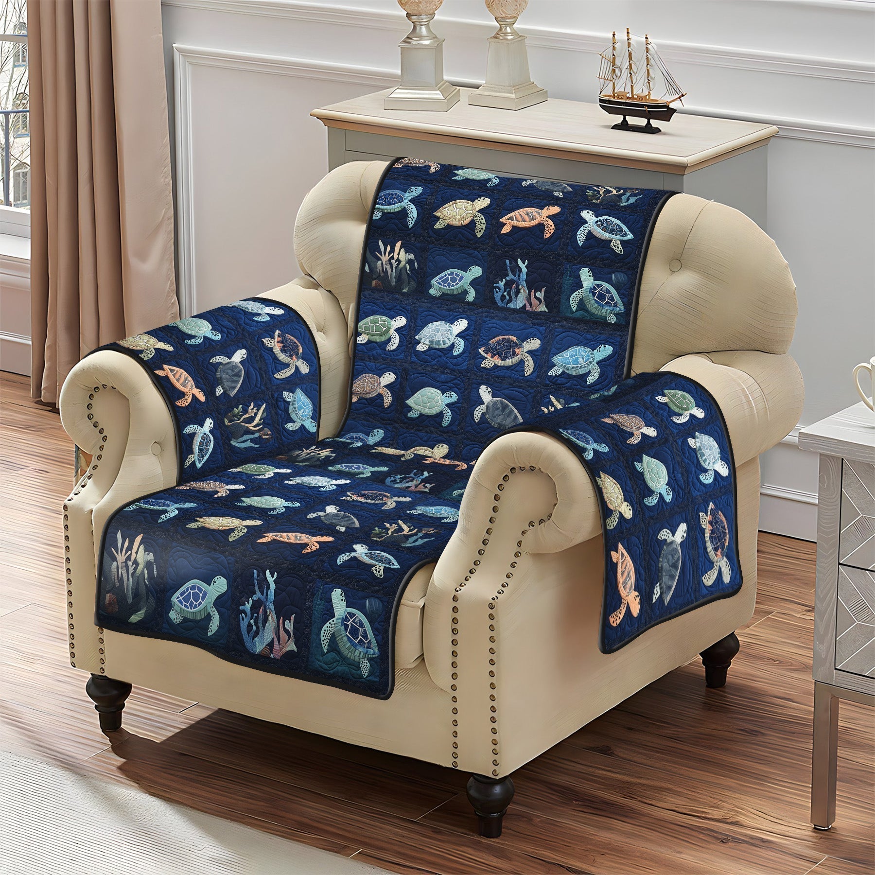 Coby - Quilted Sofa Cover Oceanic Pattern