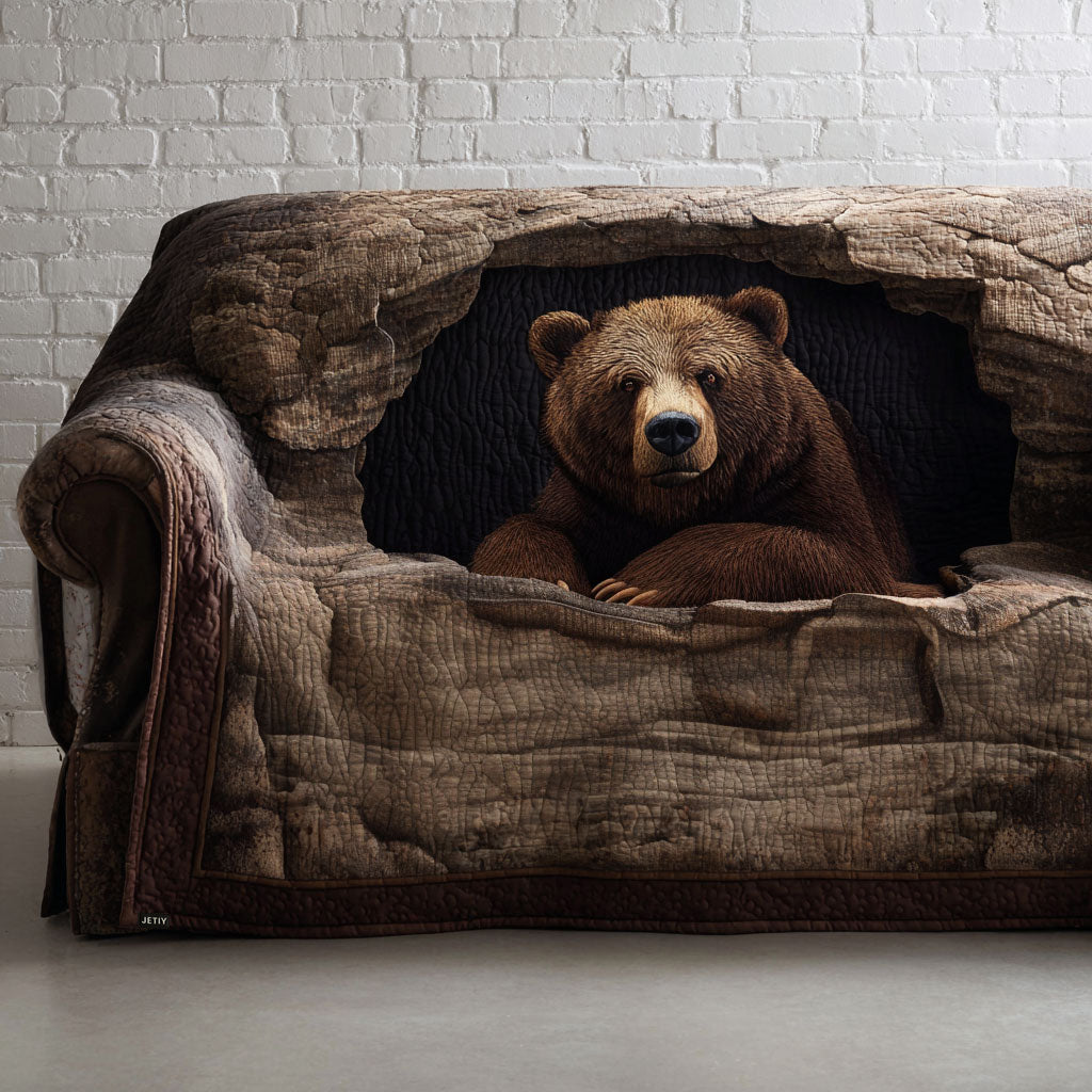Olive - Quilted Sofa Cover Bear Grizzly