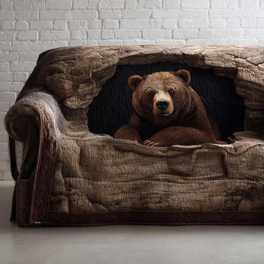 Olive - Quilted Sofa Cover Bear Grizzly