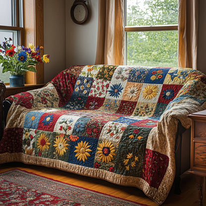 Ottilie - Quilted Sofa Cover Field of Daisies