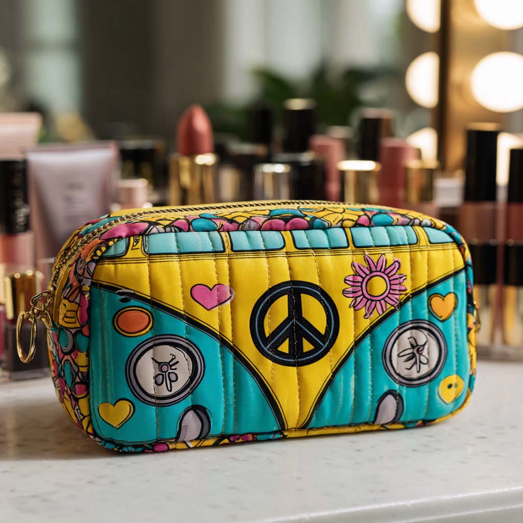 Roos - Quilted Toiletry Bag - Peace Bus