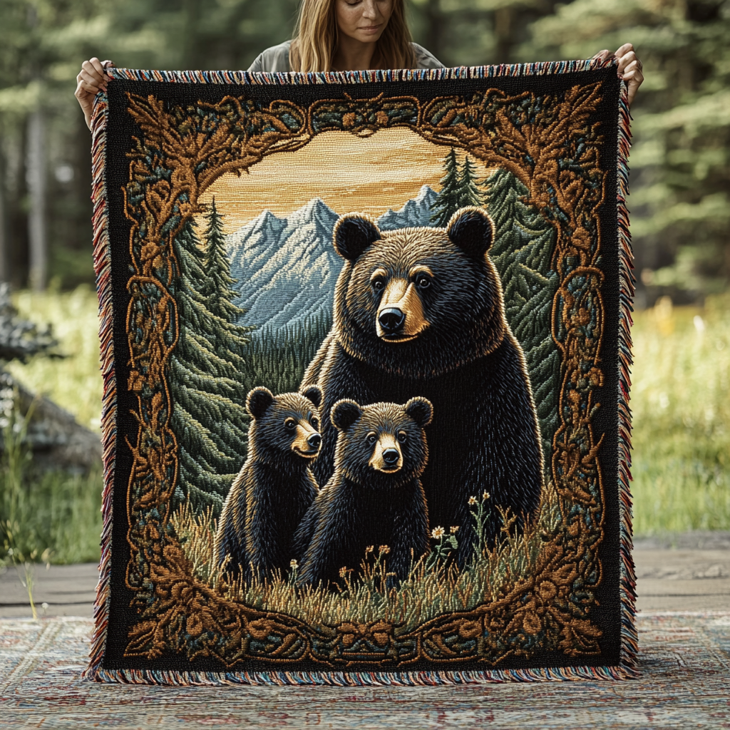 Perla - Quilted Blanket Black Bear Family