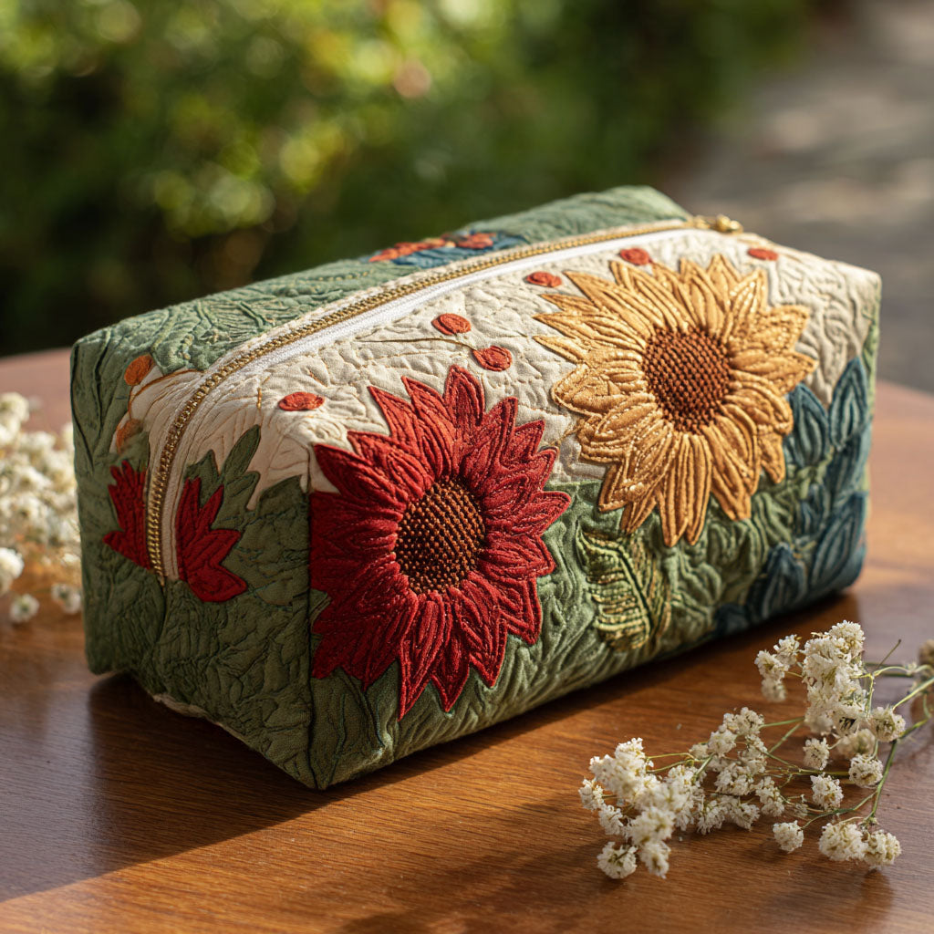 Fleur - Quilted Toiletry Bag - Stitched Flowers