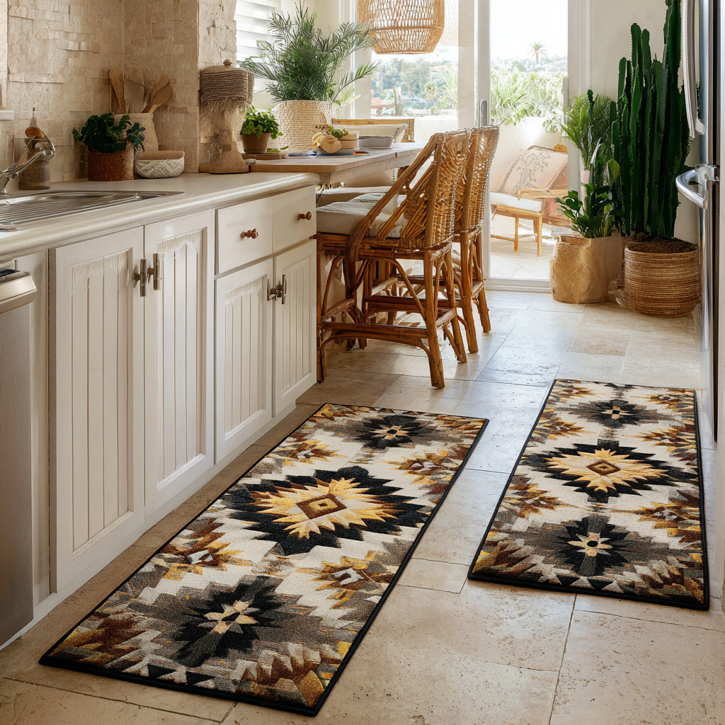 Phoebe - 2-Piece Kitchen Mat Set - Golden Plaid