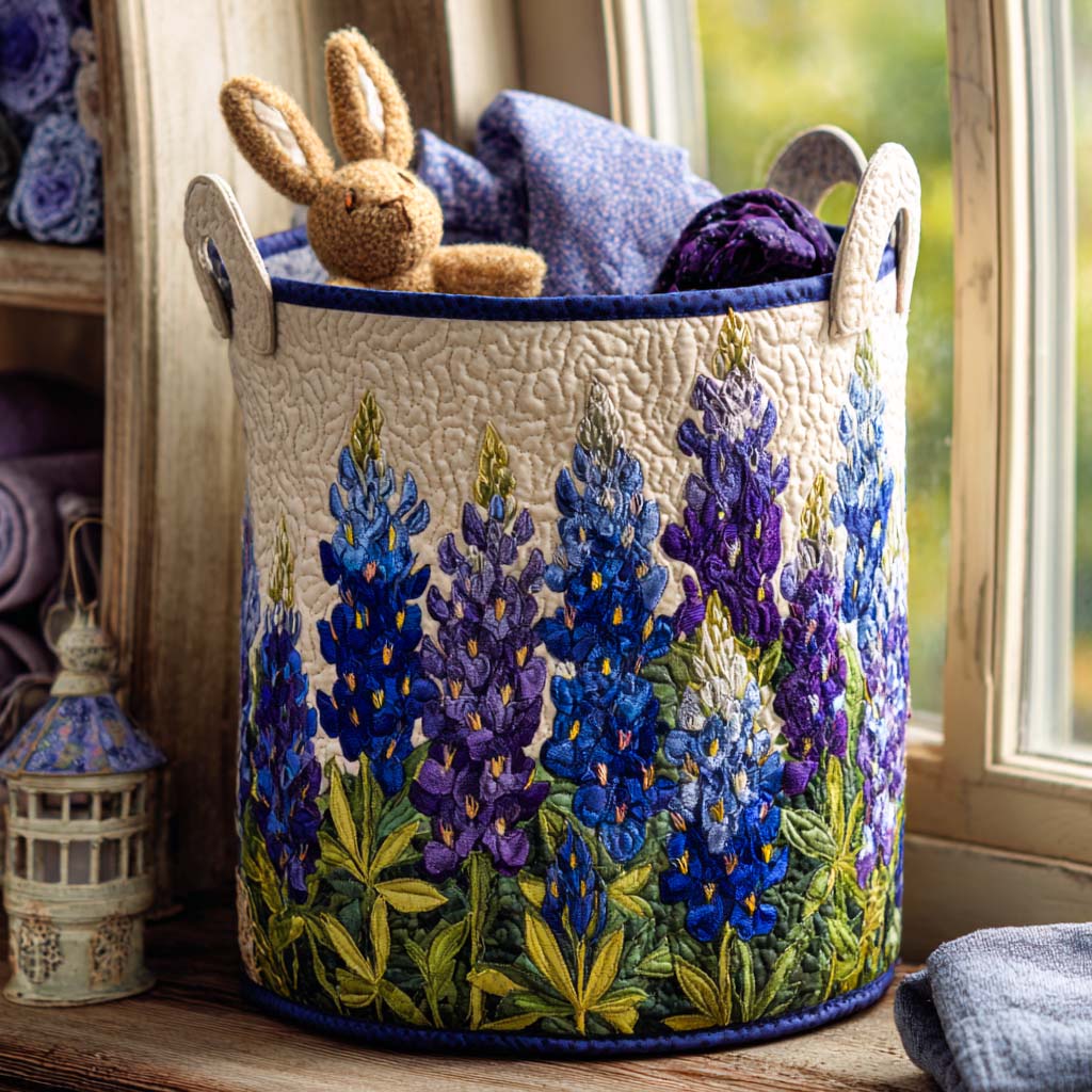 Quilted Laundry Basket - Blue Lupin