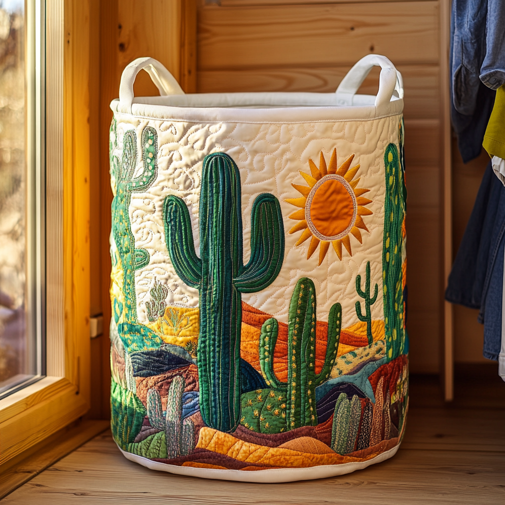 Quilted Laundry Basket - Cactus Horizon II