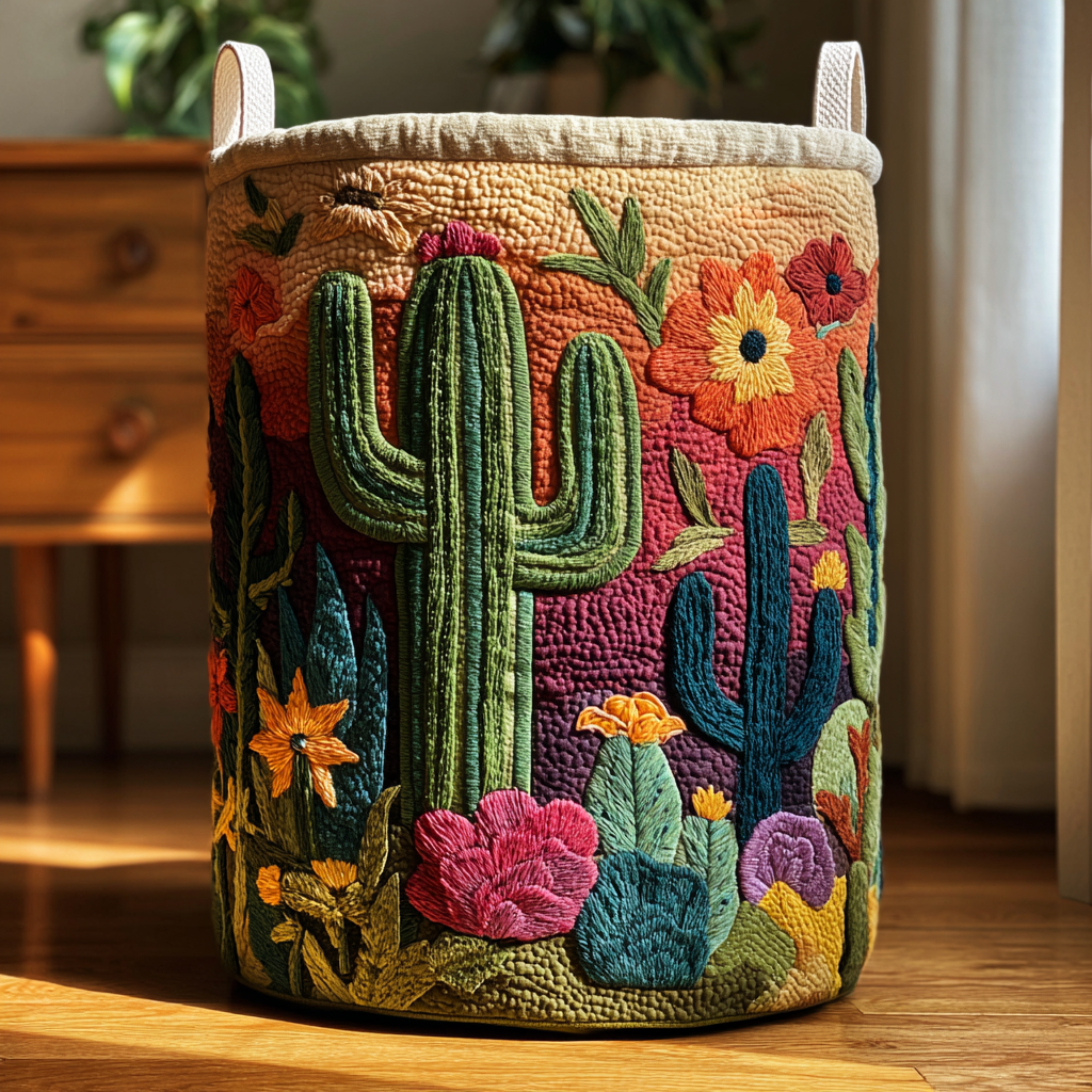 Quilted Laundry Basket - Cactus Horizon