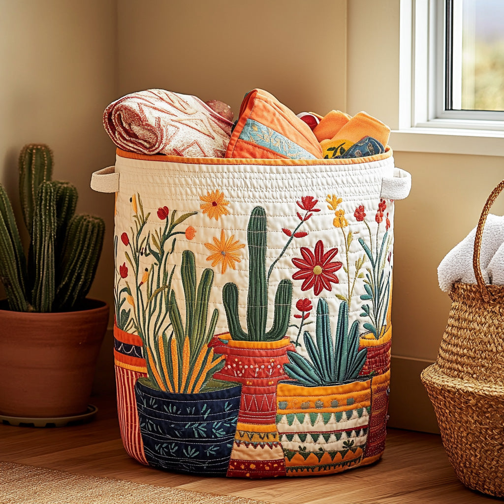 Quilted Laundry Basket - Cactus Sunset