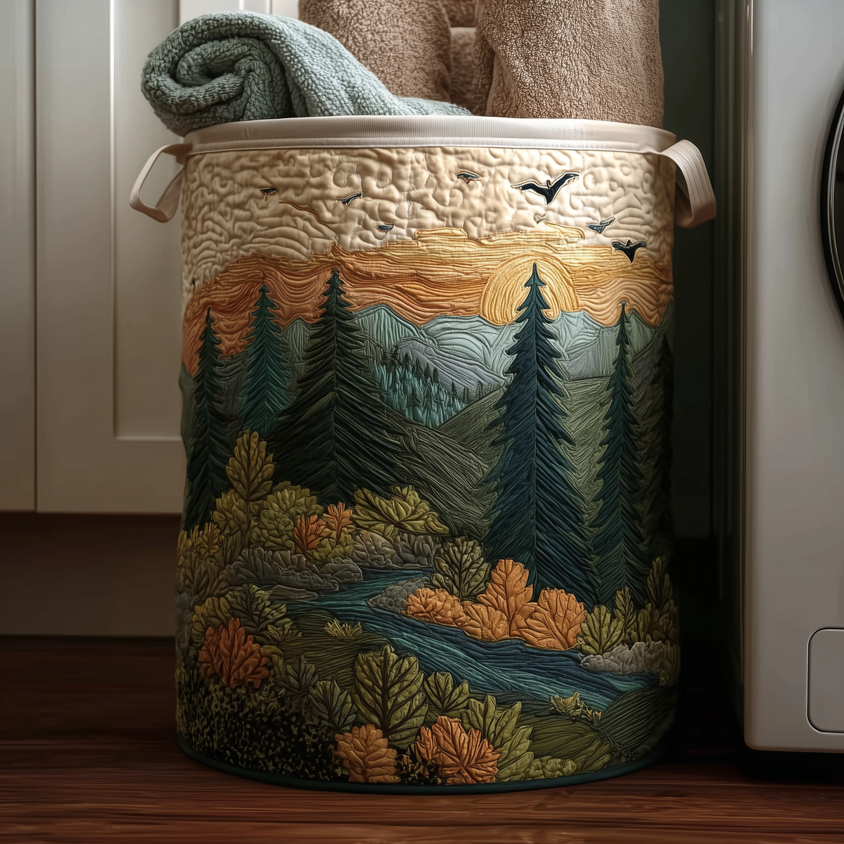 Quilted Laundry Basket - Calm Pines