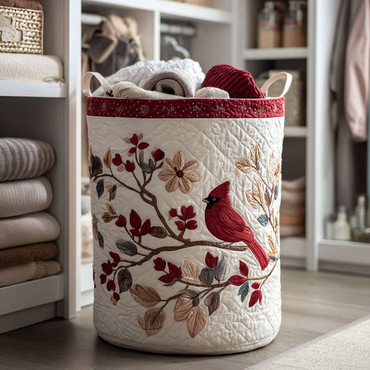 Quilted Laundry Basket - Carmine Leaves