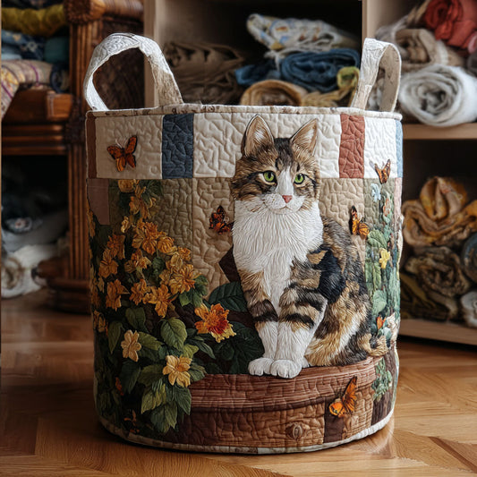 Quilted Laundry Basket - Cat Among the Petals