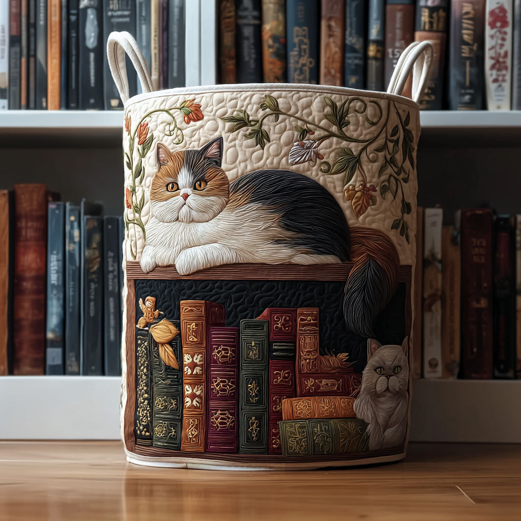 Quilted Laundry Basket - Cat Library