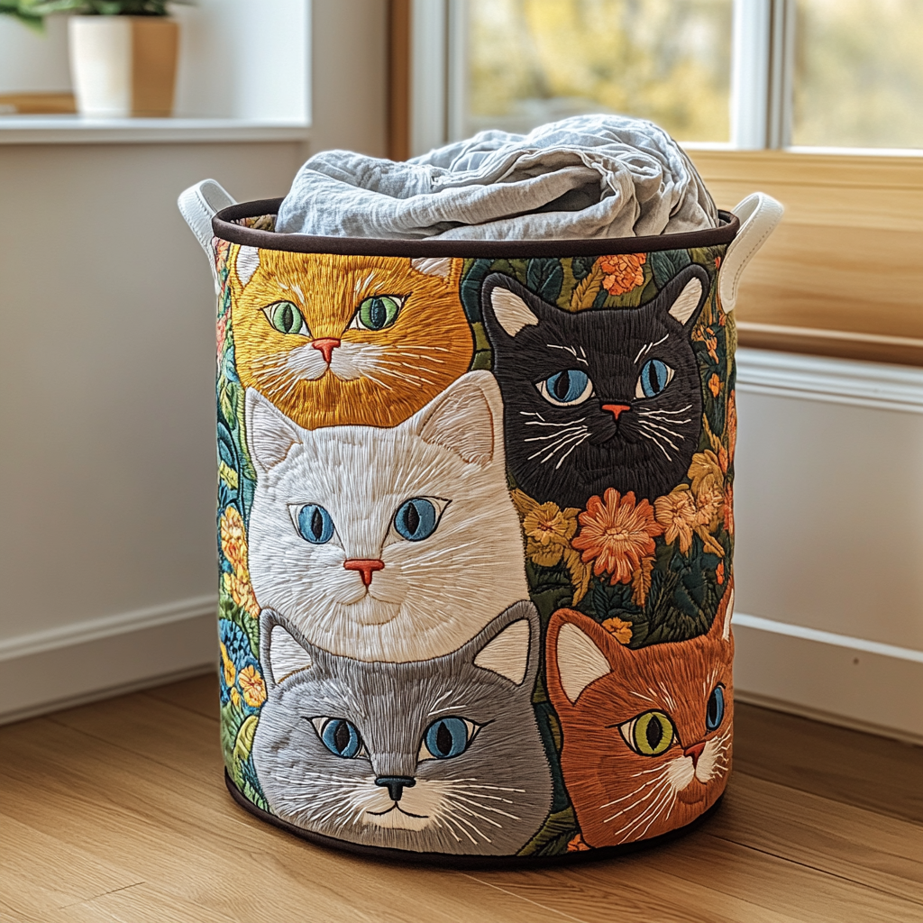 Quilted Laundry Basket - Cat Meadow
