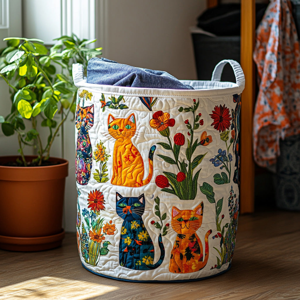 Quilted Laundry Basket - Cats