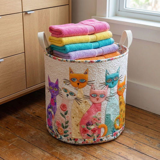Quilted Laundry Basket - Cheerful Cat Patch