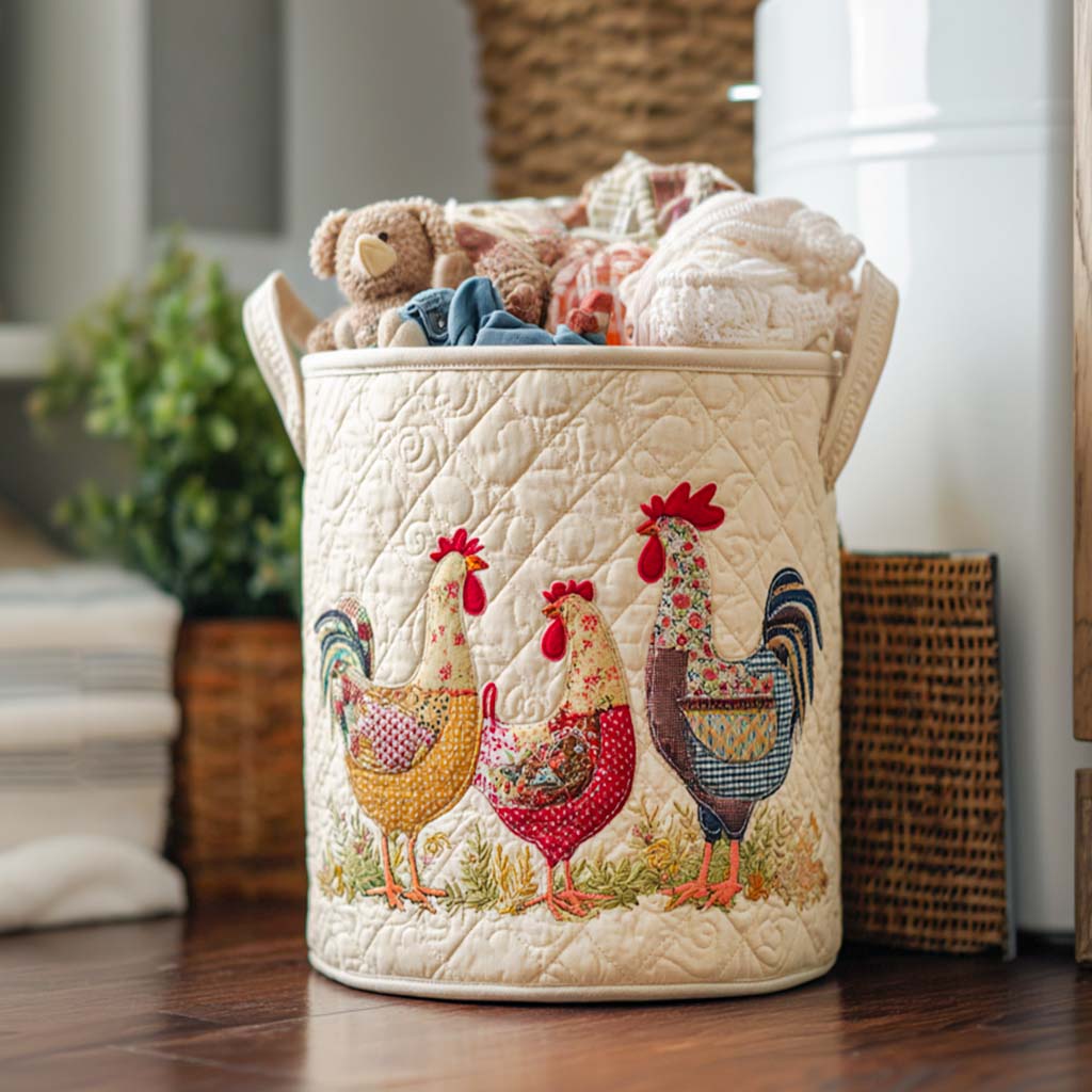 Quilted Laundry Basket - Cheerful Chicken Coop