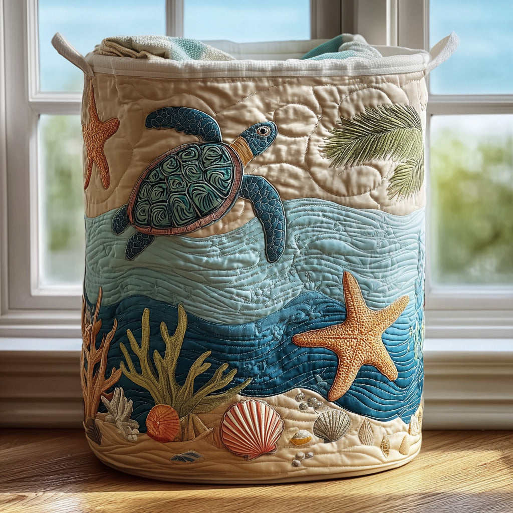 Quilted Laundry Basket - Coastal Harmony