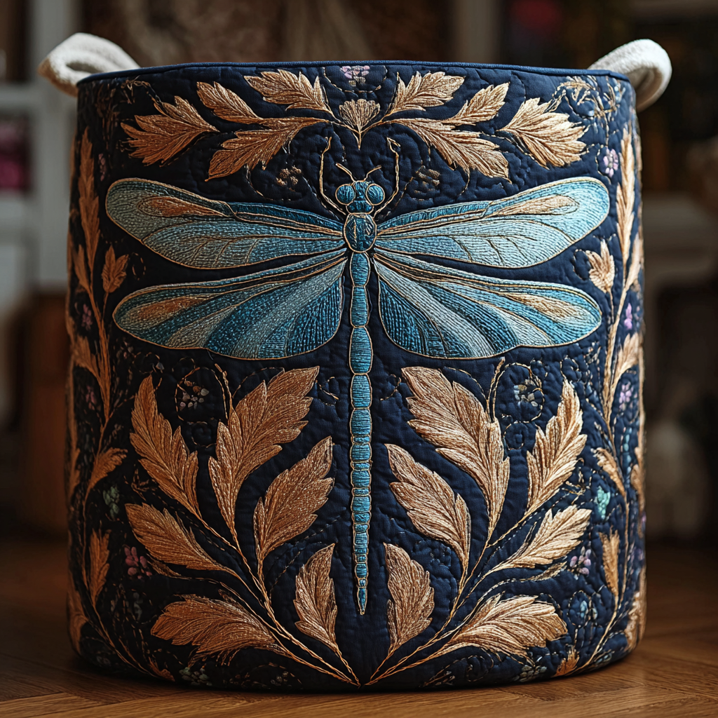 Quilted Laundry Basket - Colorful Dragonfly