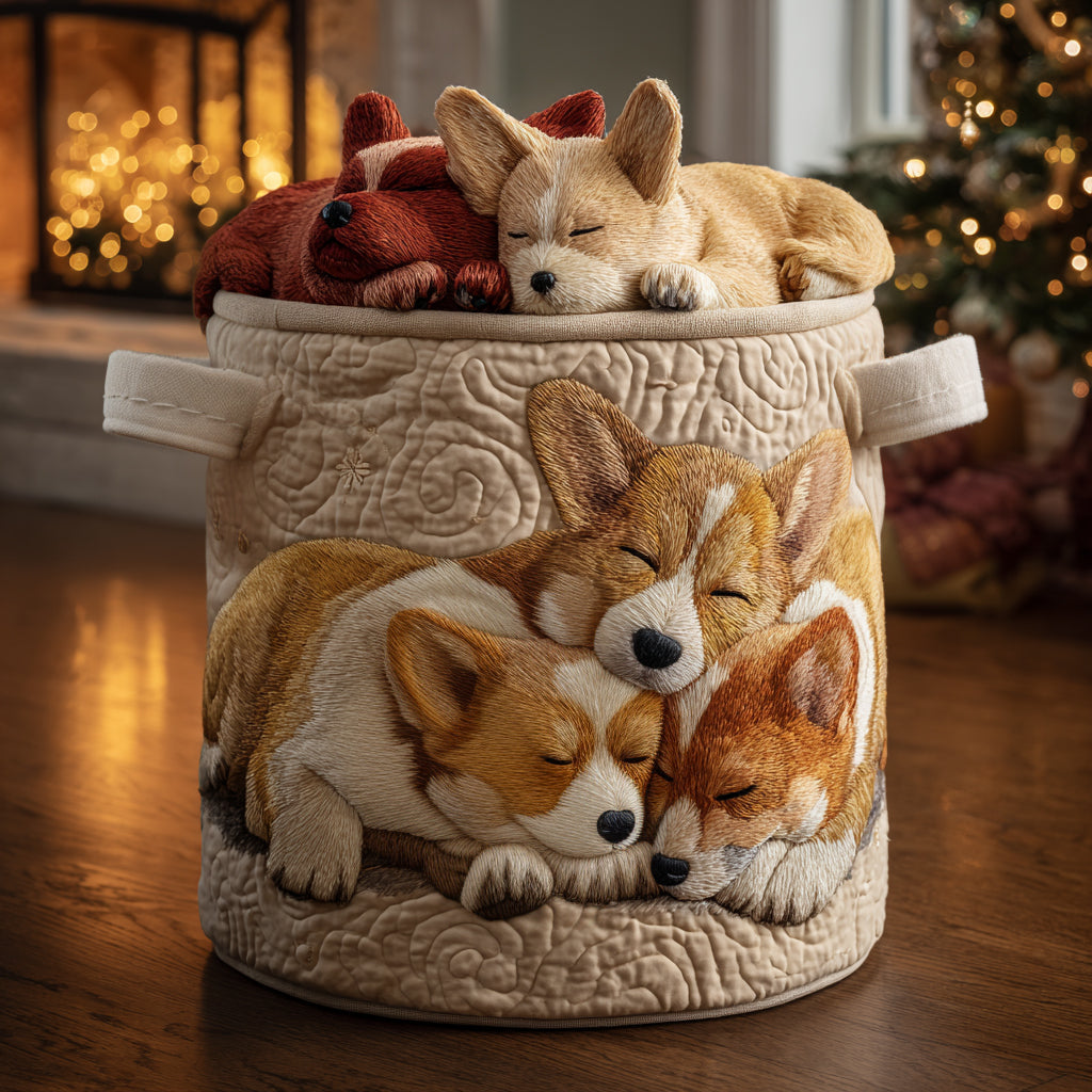 Quilted Laundry Basket - Corgi on Vacation