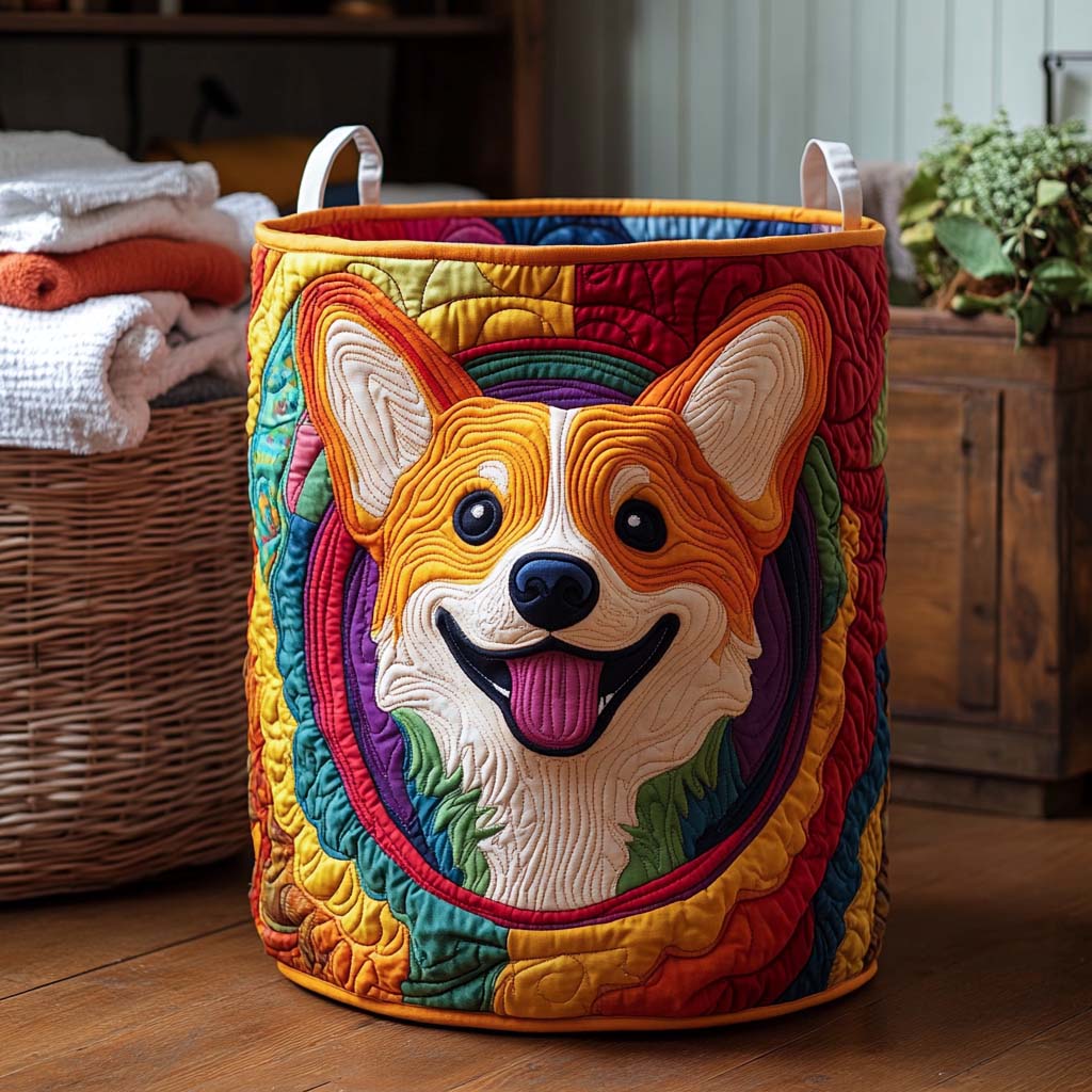 Quilted Laundry Basket - Corgi