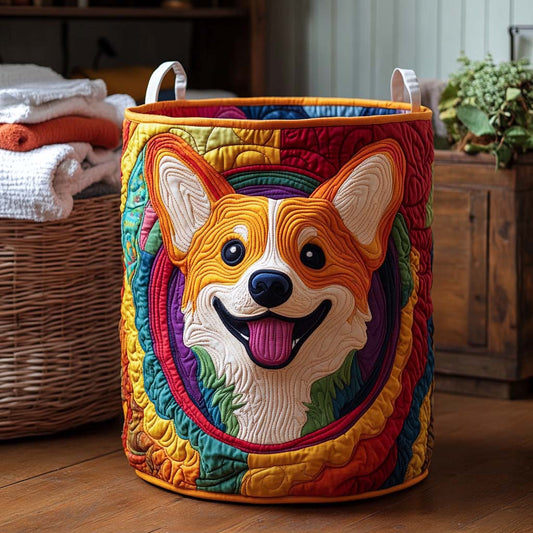 Quilted Laundry Basket - Corgi