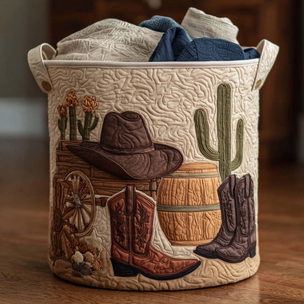 Quilted Laundry Basket - Cowboy Sunset