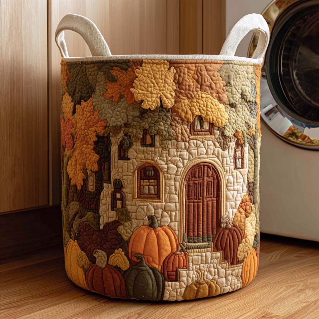 Quilted Laundry Basket - Dancing Autumn Leaves