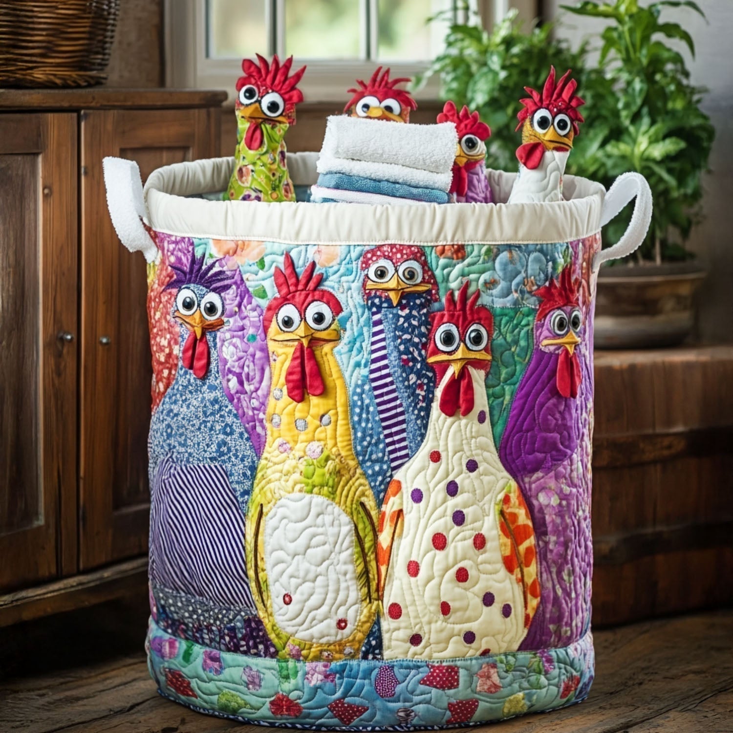 Quilted Laundry Basket - Fancy Hen