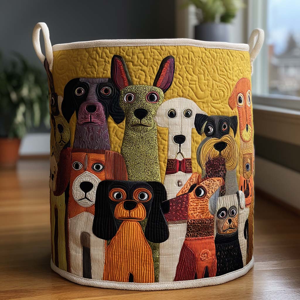 Quilted Laundry Basket - Fantasy Dogs