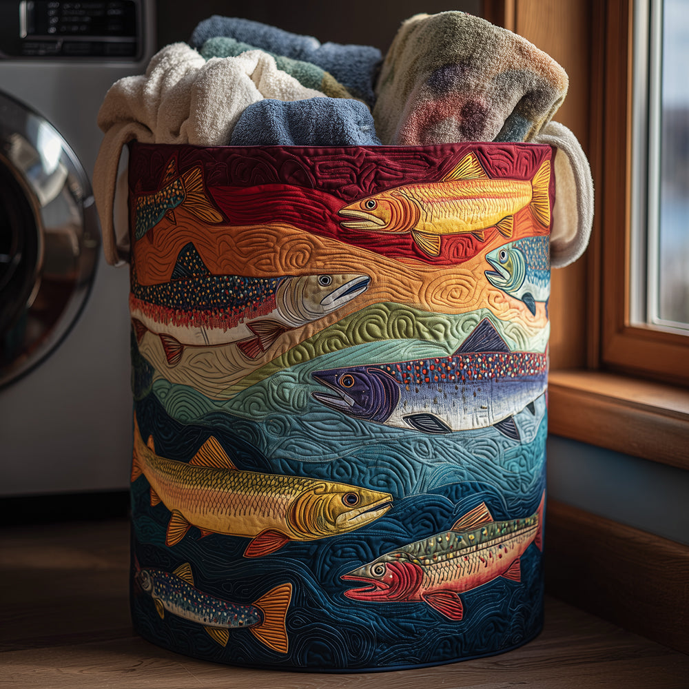 Quilted Laundry Basket - Fantasy Trout