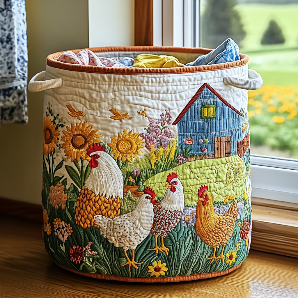 Quilted Laundry Basket - Farmhouse